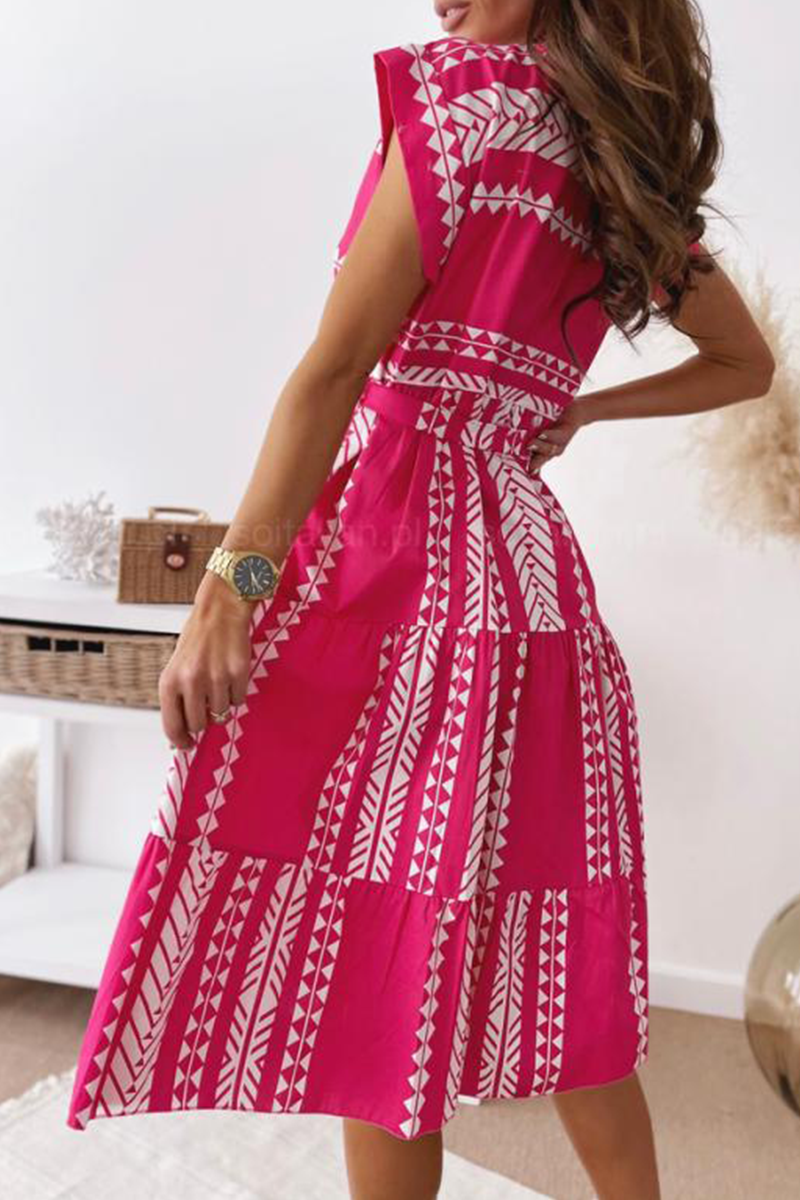 Elegant Print Strap Design O Neck A Line Dresses