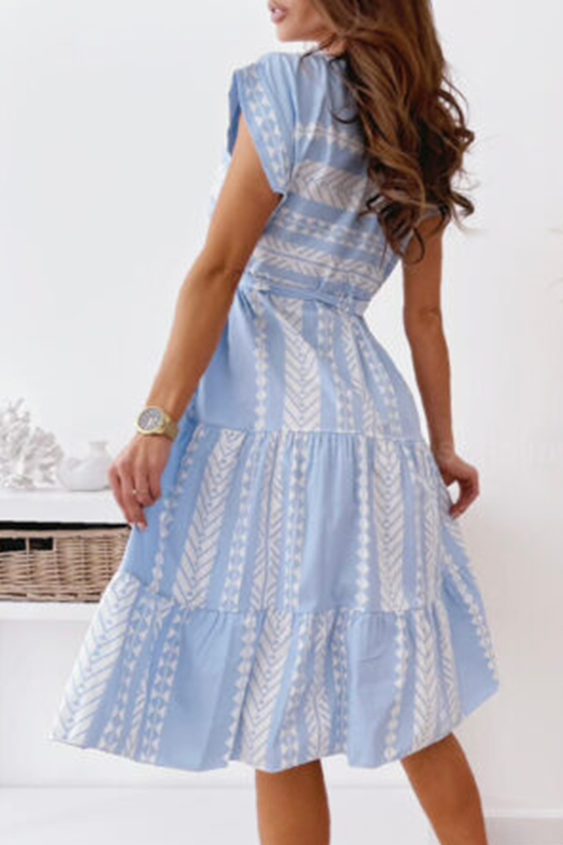 Elegant Print Strap Design O Neck A Line Dresses