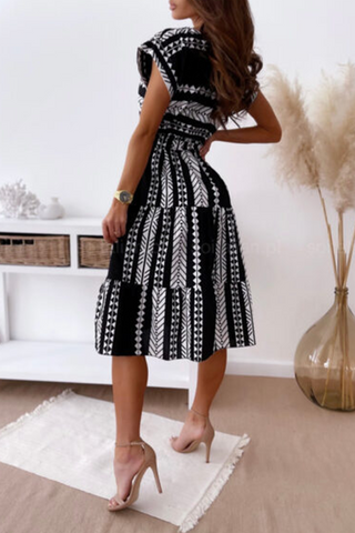 Elegant Print Strap Design O Neck A Line Dresses