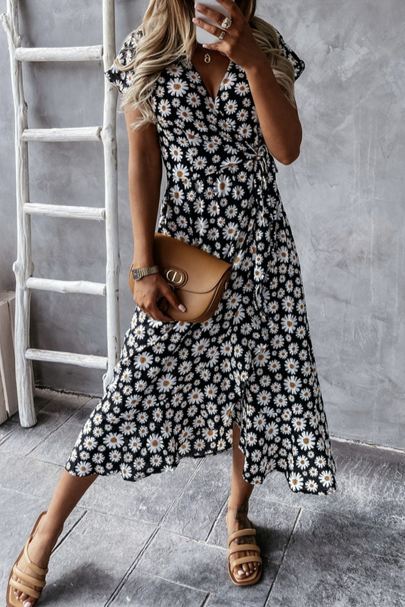 Bohemian Print Split Joint V Neck Irregular Dresses