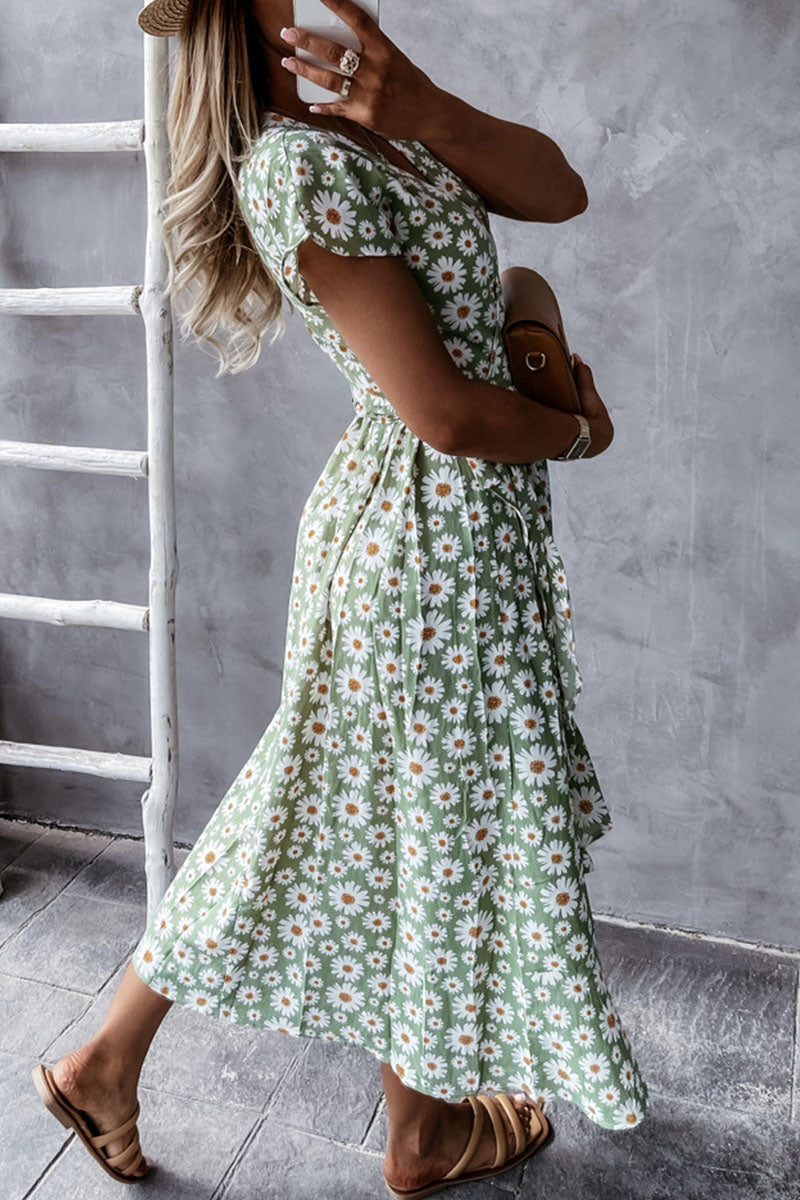 Bohemian Print Split Joint V Neck Irregular Dresses