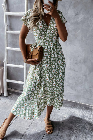 Bohemian Print Split Joint V Neck Irregular Dresses