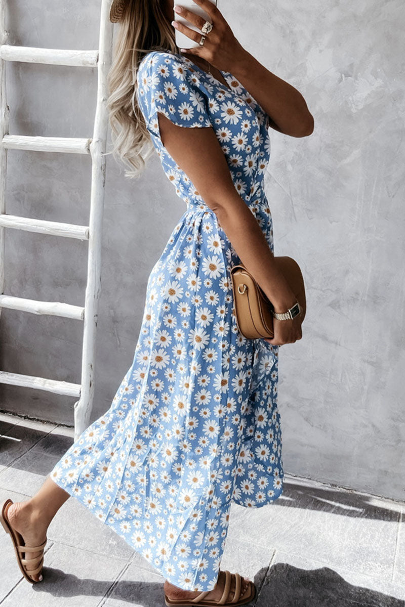 Bohemian Print Split Joint V Neck Irregular Dresses