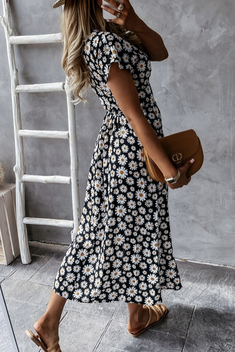 Bohemian Print Split Joint V Neck Irregular Dresses