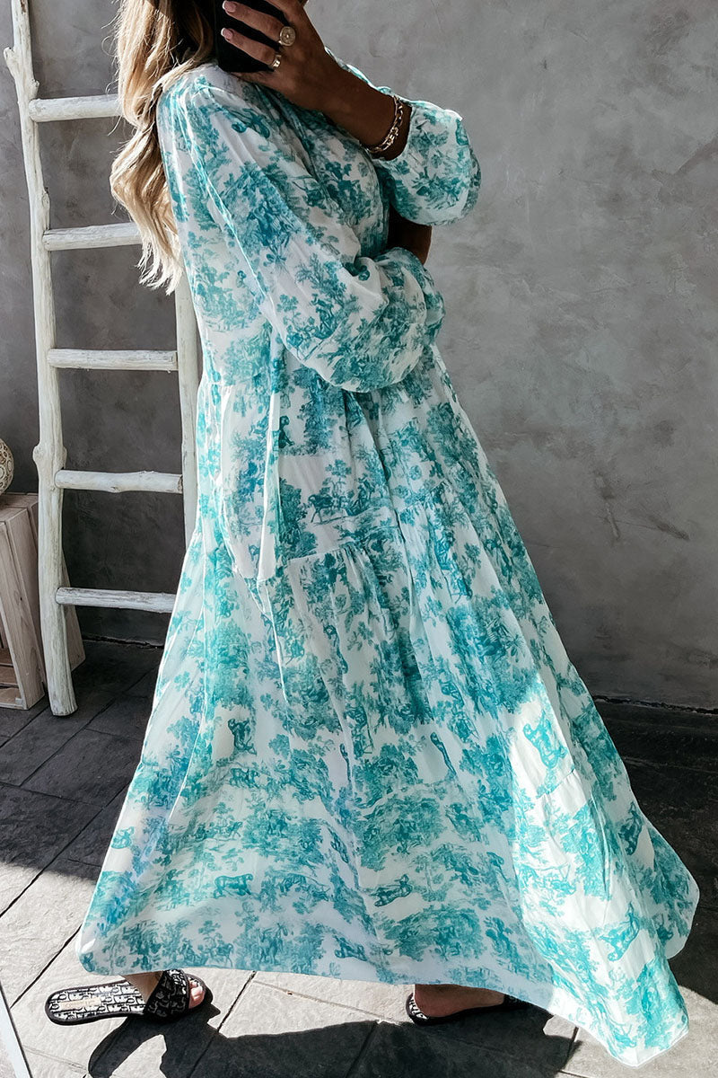 Floral V Neck Long Sleeve Maxi Dress