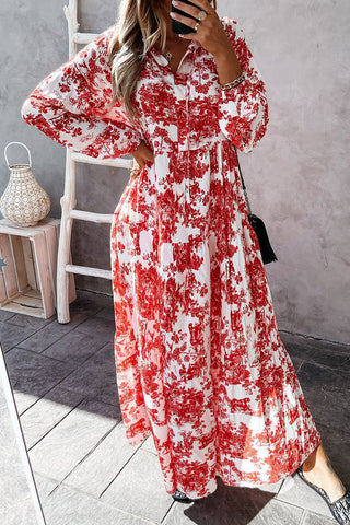 Floral V Neck Long Sleeve Maxi Dress