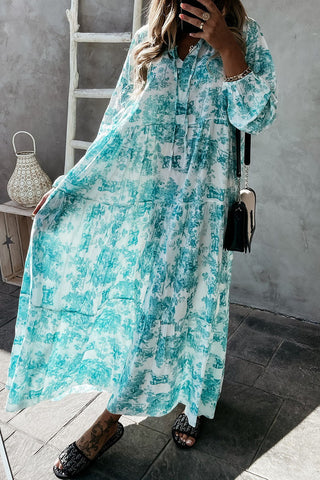 Floral V Neck Long Sleeve Maxi Dress