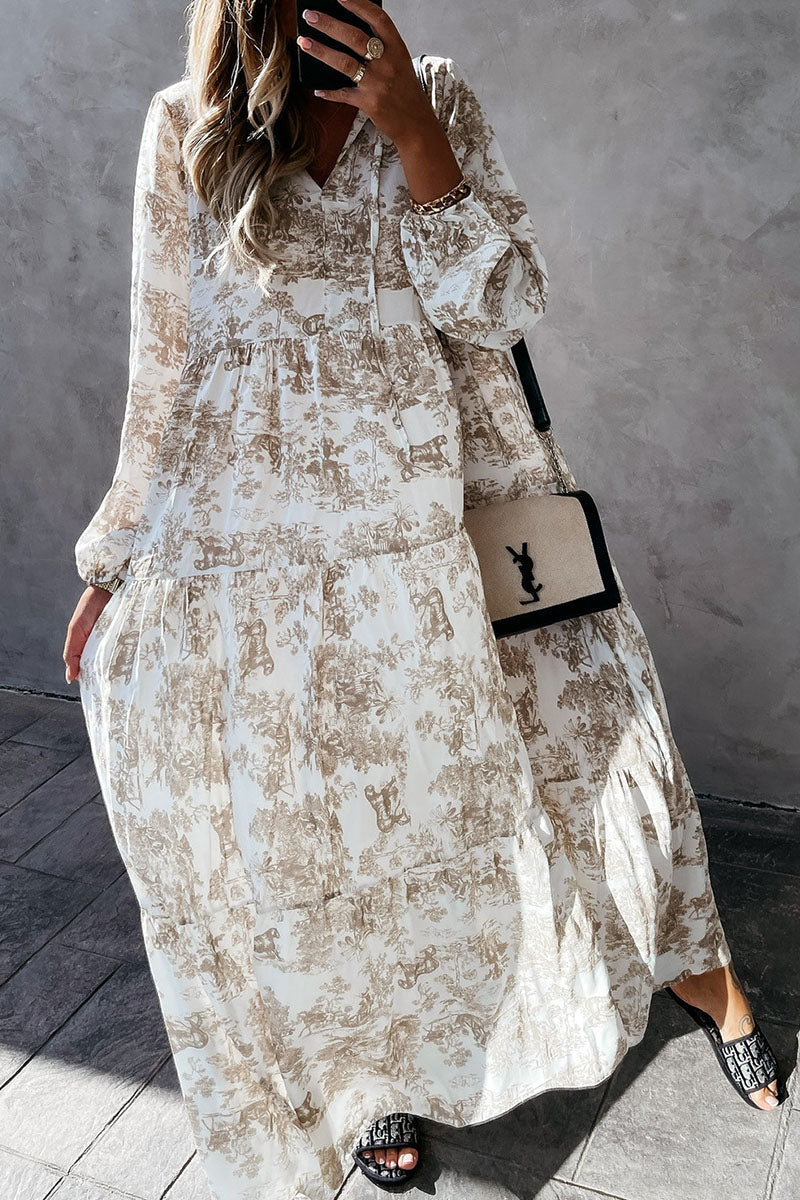 Floral V Neck Long Sleeve Maxi Dress