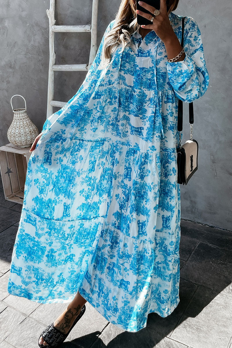 Floral V Neck Long Sleeve Maxi Dress