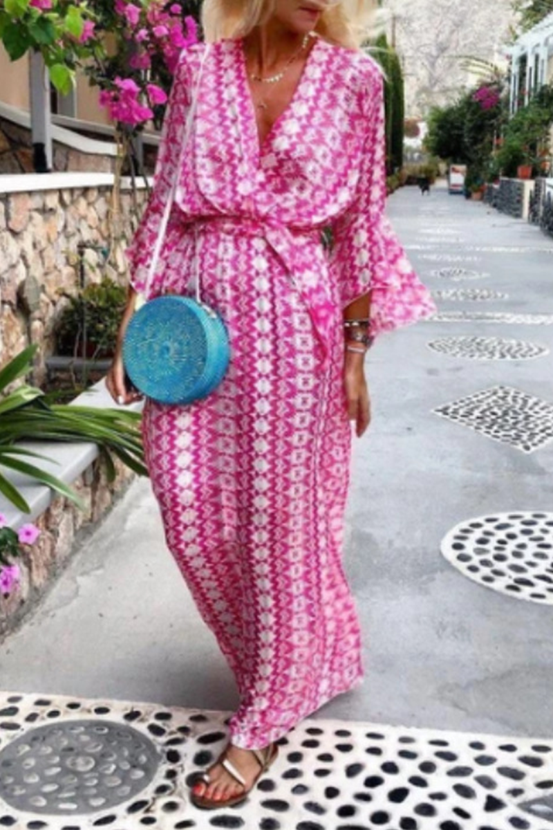 Boho Print V Neck Maxi Dress