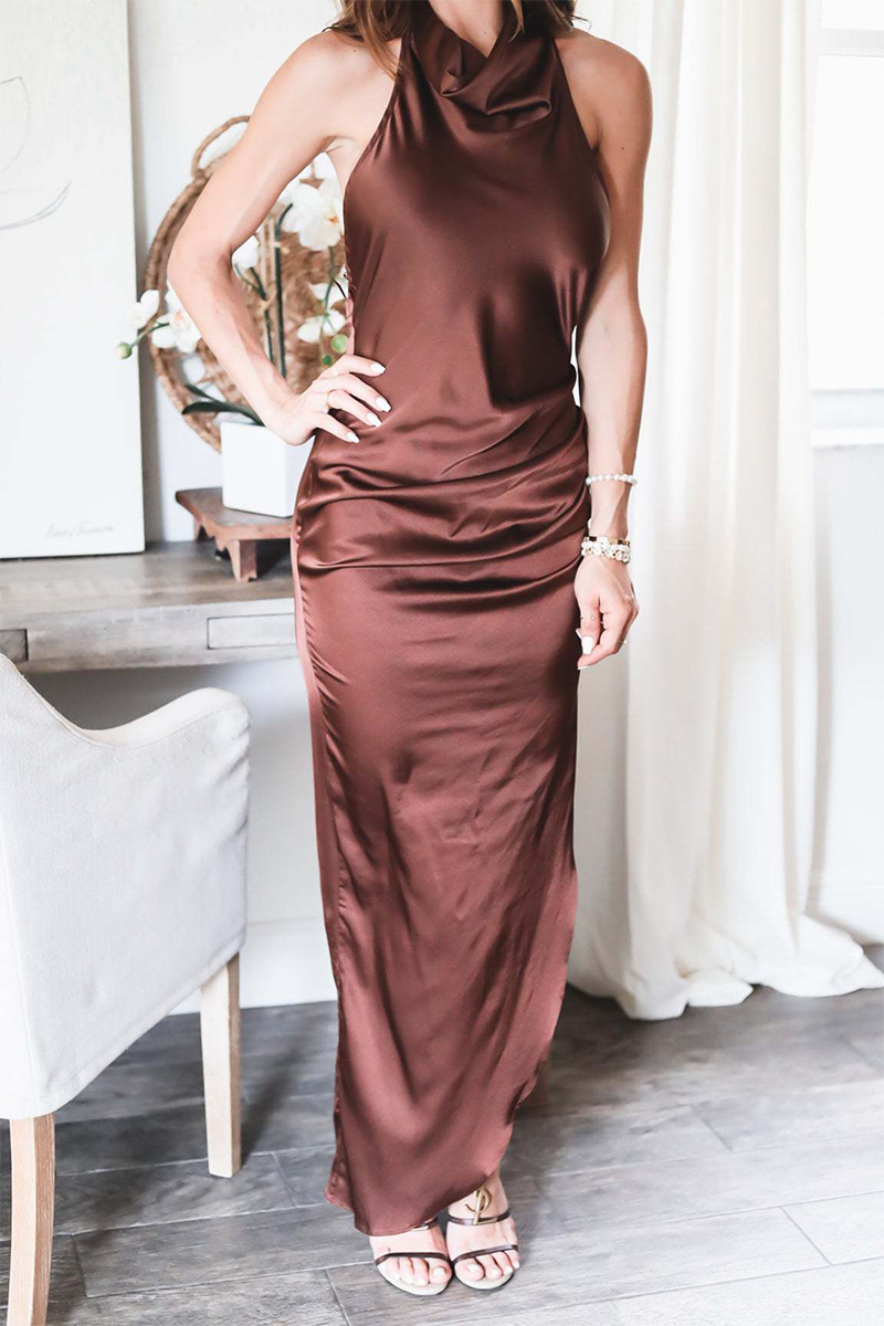 Hang Neck Irregular Hem Open Back Maxi Dress