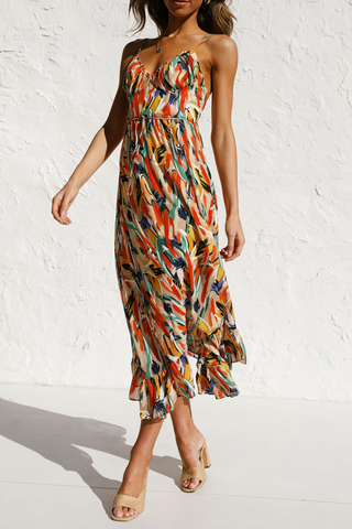 Floral Print Ruffle Hem Slip Dress