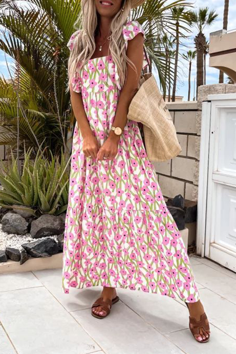 Print Square Neck Maxi Dress