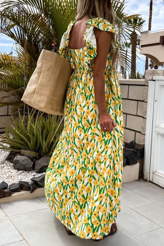 Print Square Neck Maxi Dress