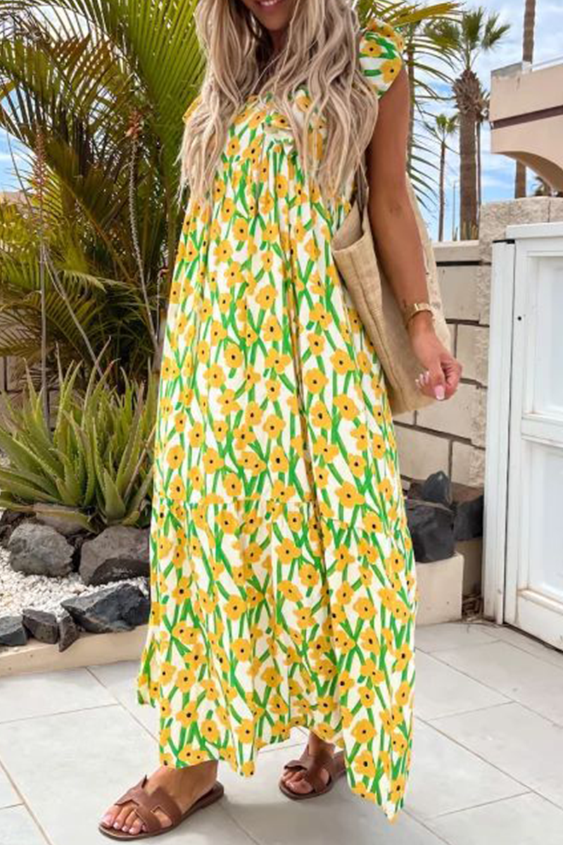 Print Square Neck Maxi Dress