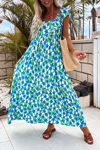 Print Square Neck Maxi Dress