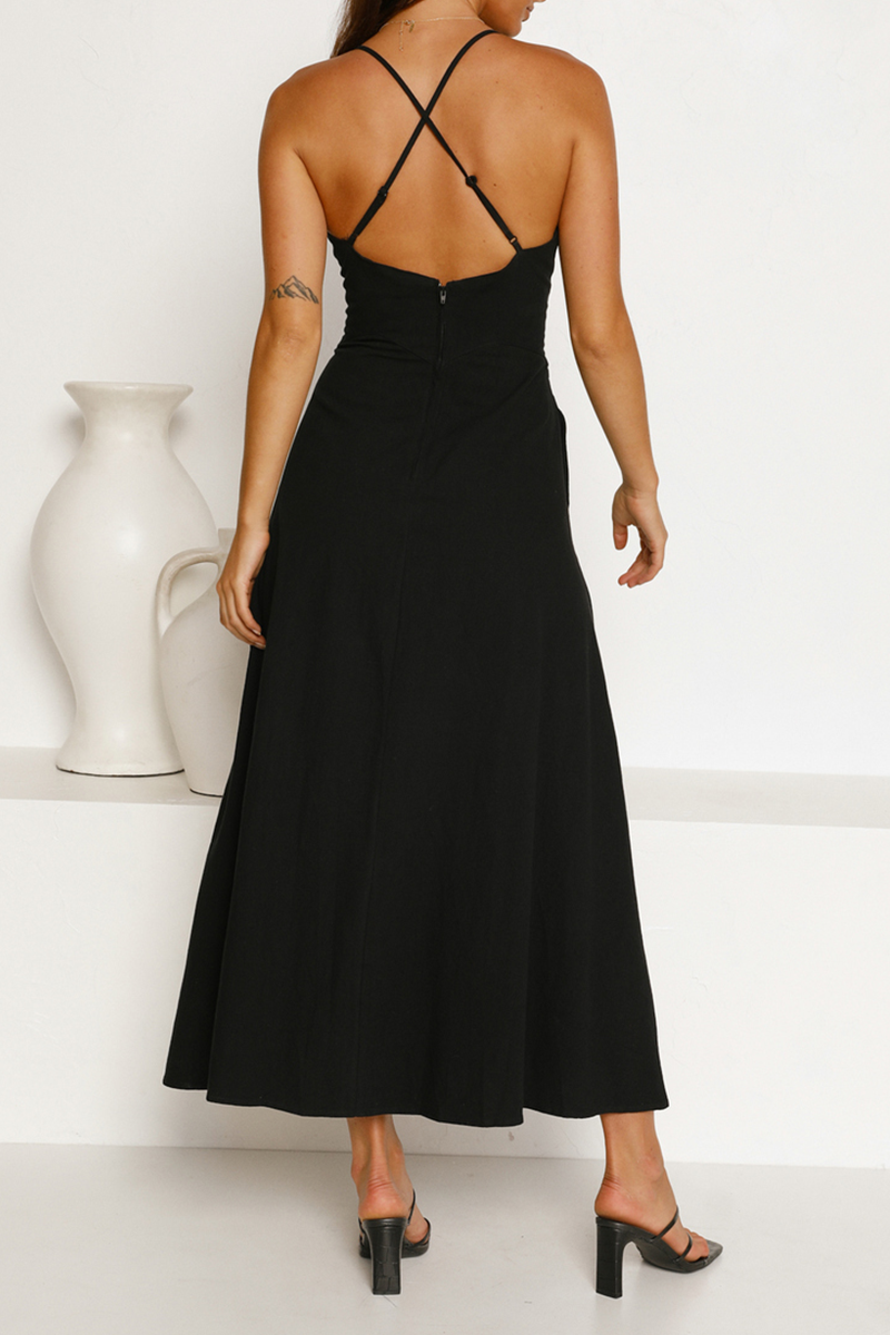 Cut Out Backless V Neck Maxi Dress