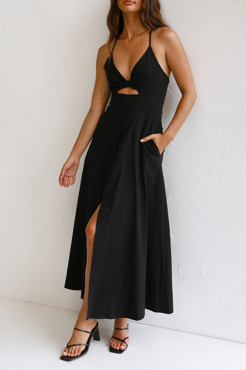 Cut Out Backless V Neck Maxi Dress