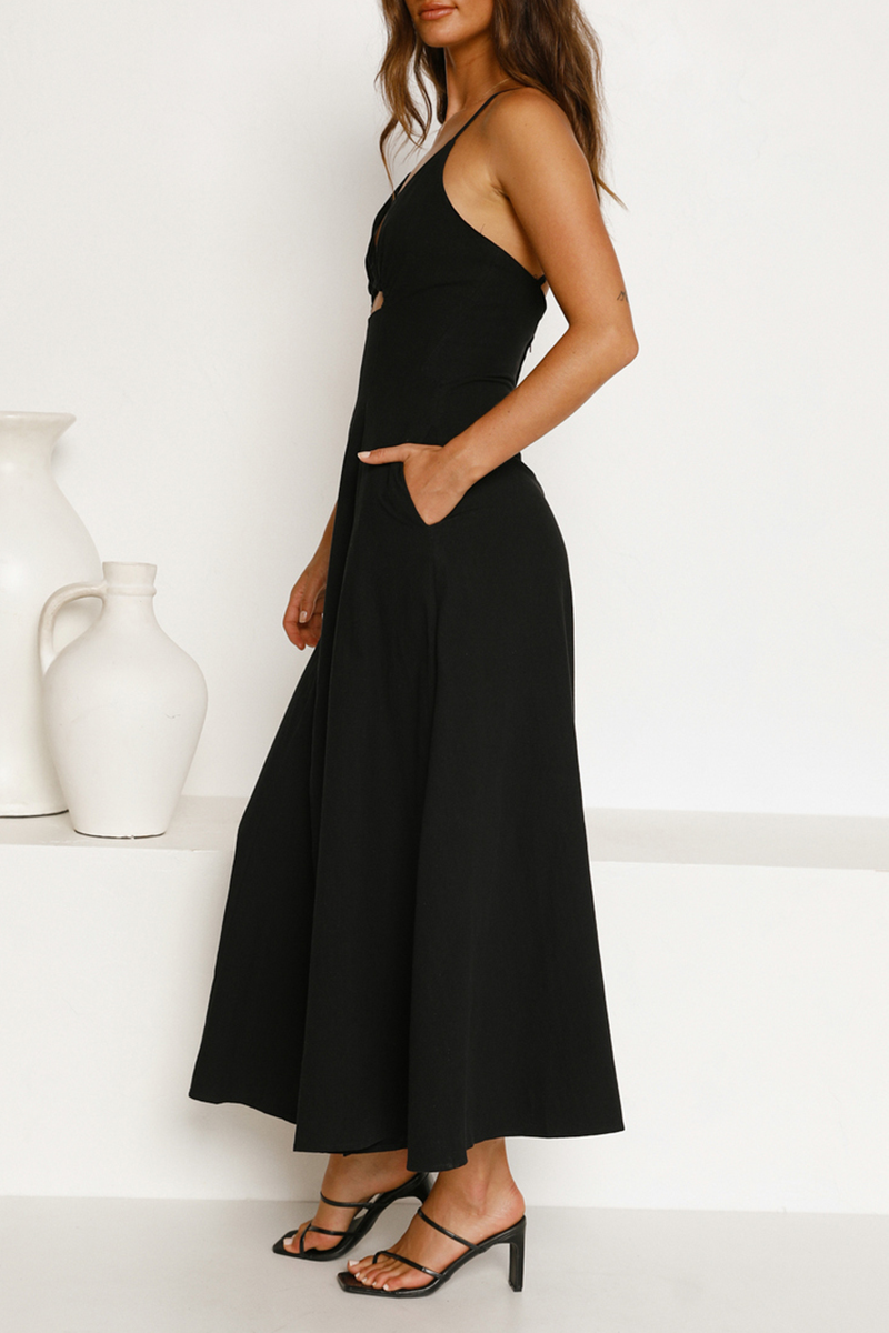 Cut Out Backless V Neck Maxi Dress