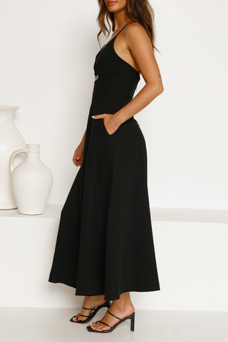 Cut Out Backless V Neck Maxi Dress