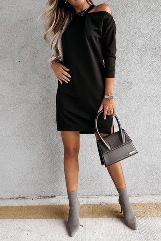 Cut Out Shoulder Loose T Shirt Dress