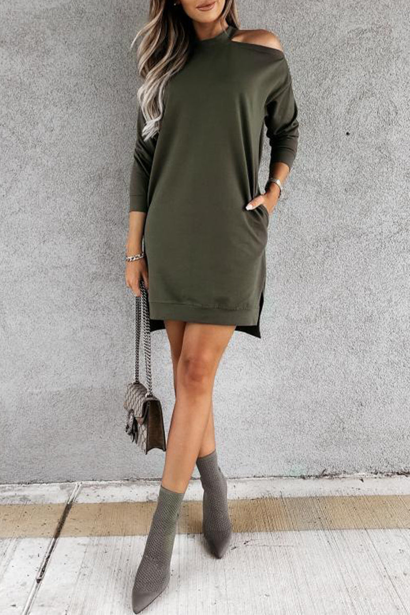 Cut Out Shoulder Loose T Shirt Dress