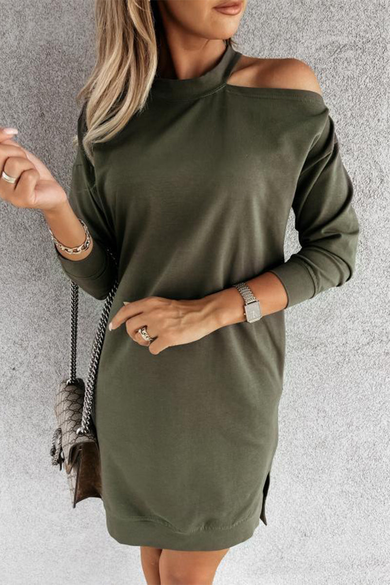 Cut Out Shoulder Loose T Shirt Dress