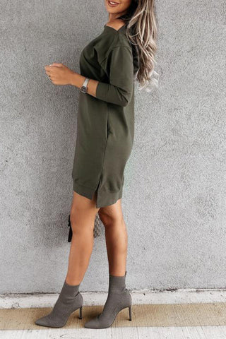 Cut Out Shoulder Loose T Shirt Dress