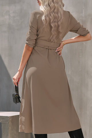 Single Breasted Tie Waist Midi Shirt Dress