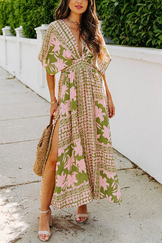 Like Palm Side Slit Bat Maxi Dress