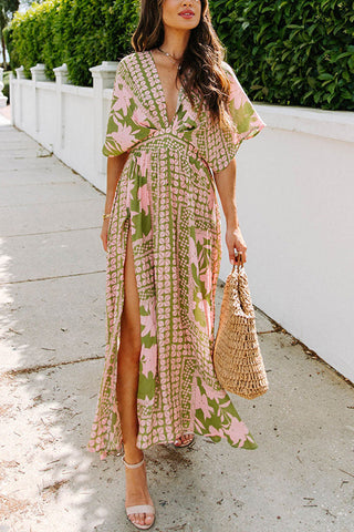 Like Palm Side Slit Bat Maxi Dress