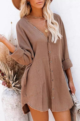 Button Pockets Shirt Mini Dress