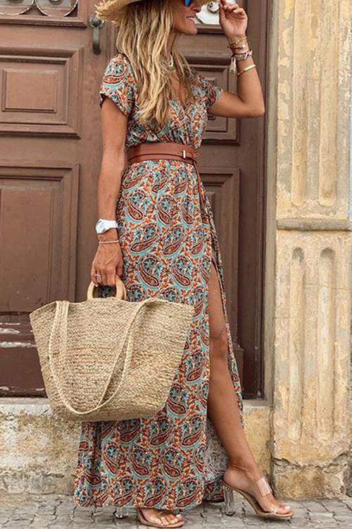 Print Short Sleeve Maxi Dress