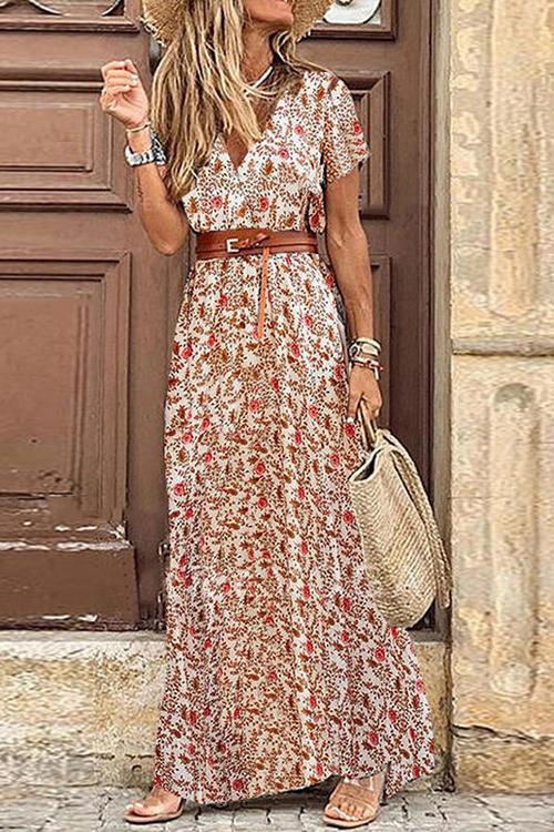 Print Short Sleeve Maxi Dress