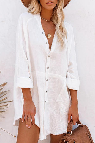 Button Pockets Shirt Mini Dress