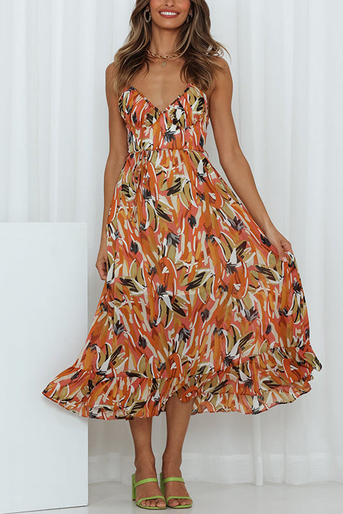 Floral Print Ruffle Hem Slip Dress