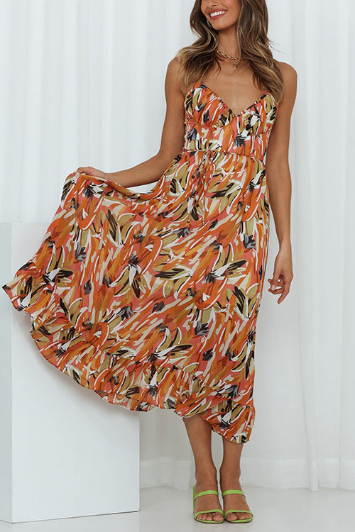 Floral Print Ruffle Hem Slip Dress