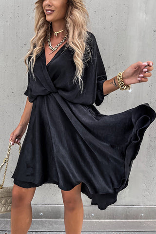 Batwing Sleeve Satin Mini Dress