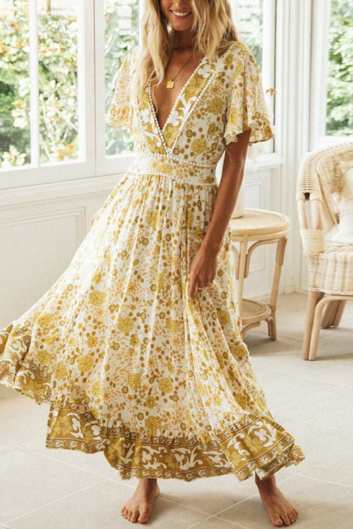 Floral V Neck Maxi Dress