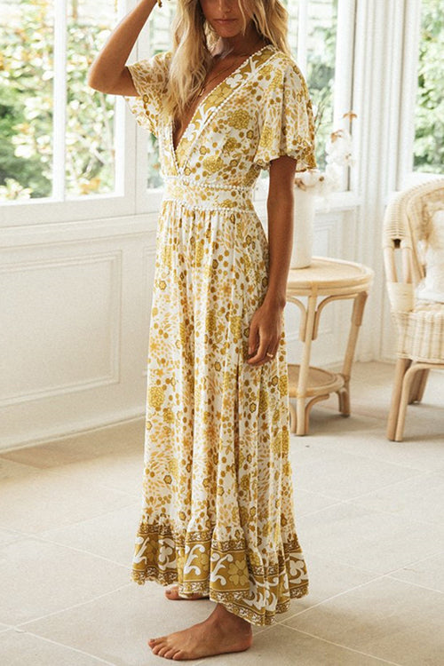 Floral V Neck Maxi Dress