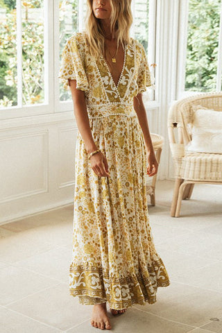 Floral V Neck Maxi Dress