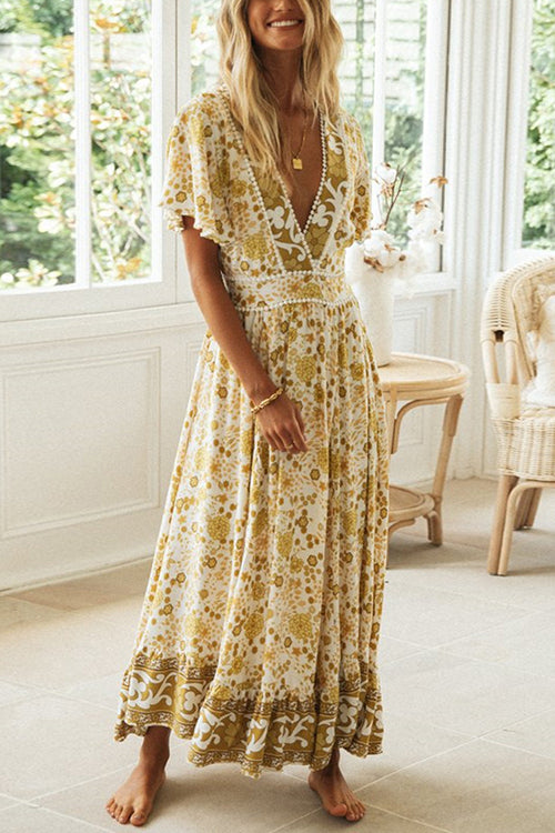 Floral V Neck Maxi Dress