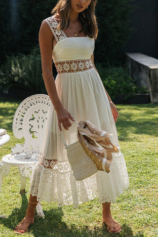 Lace Patchwork Sleeveless Maxi Dress