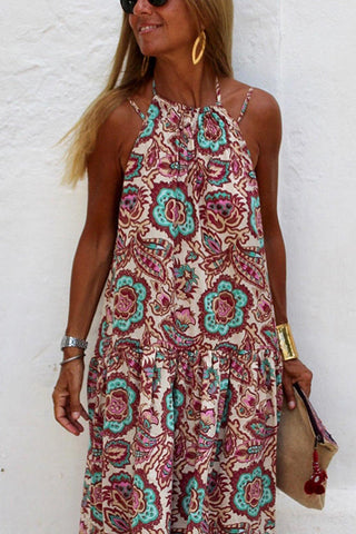 Print Halter Neck Maxi Dress