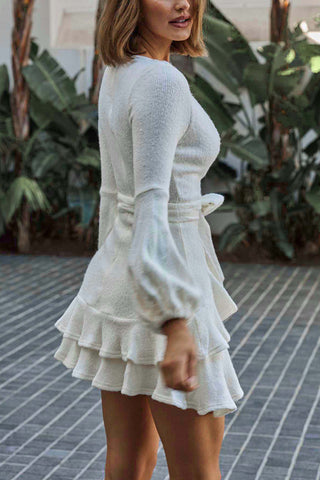 Long Sleeve Ruffle Wrap Knit Dress