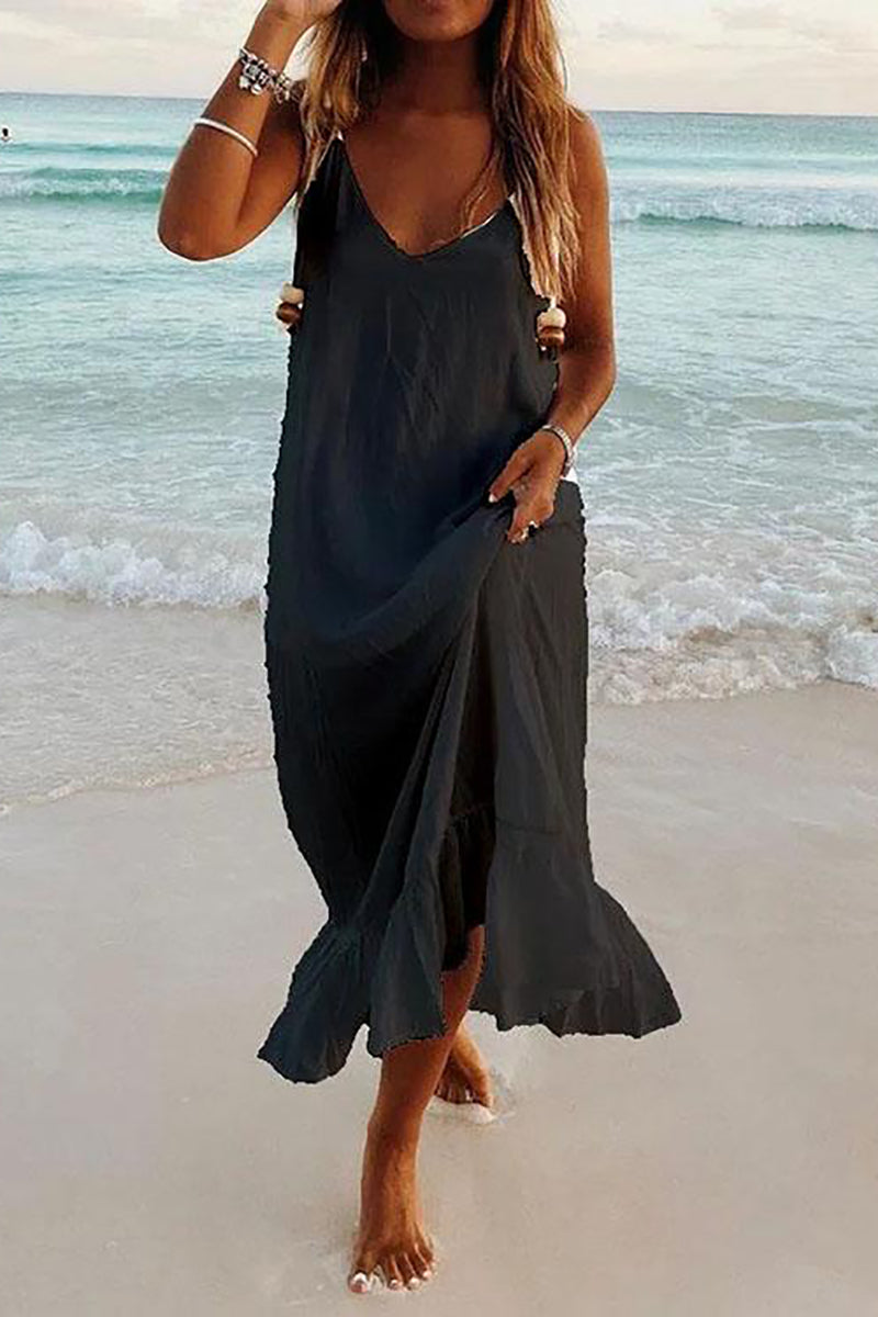 V Neck Ruffles Hem Slip Dress