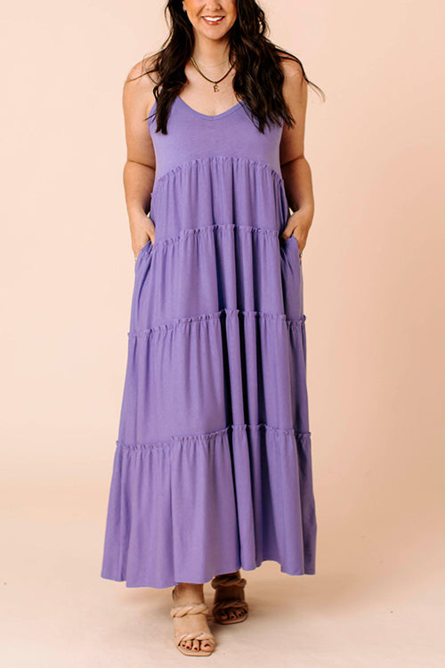 Tiered Pockets Slip Maxi Dress