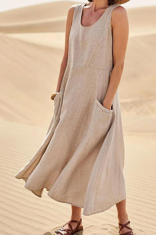 O Neck Pocket Sleeveless Maxi Dress