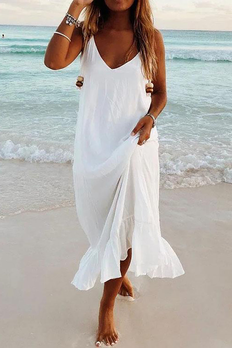 V Neck Ruffles Hem Slip Dress