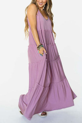 Tiered Pockets Slip Maxi Dress